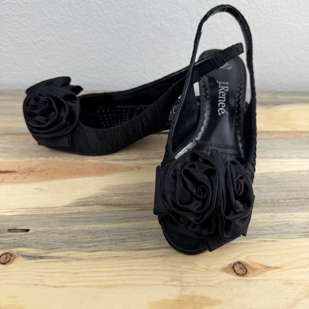 J.Renee Black Slingback Satin Slip On Kitten Heel Dress Shoe Size 7 - Picture 3 of 14